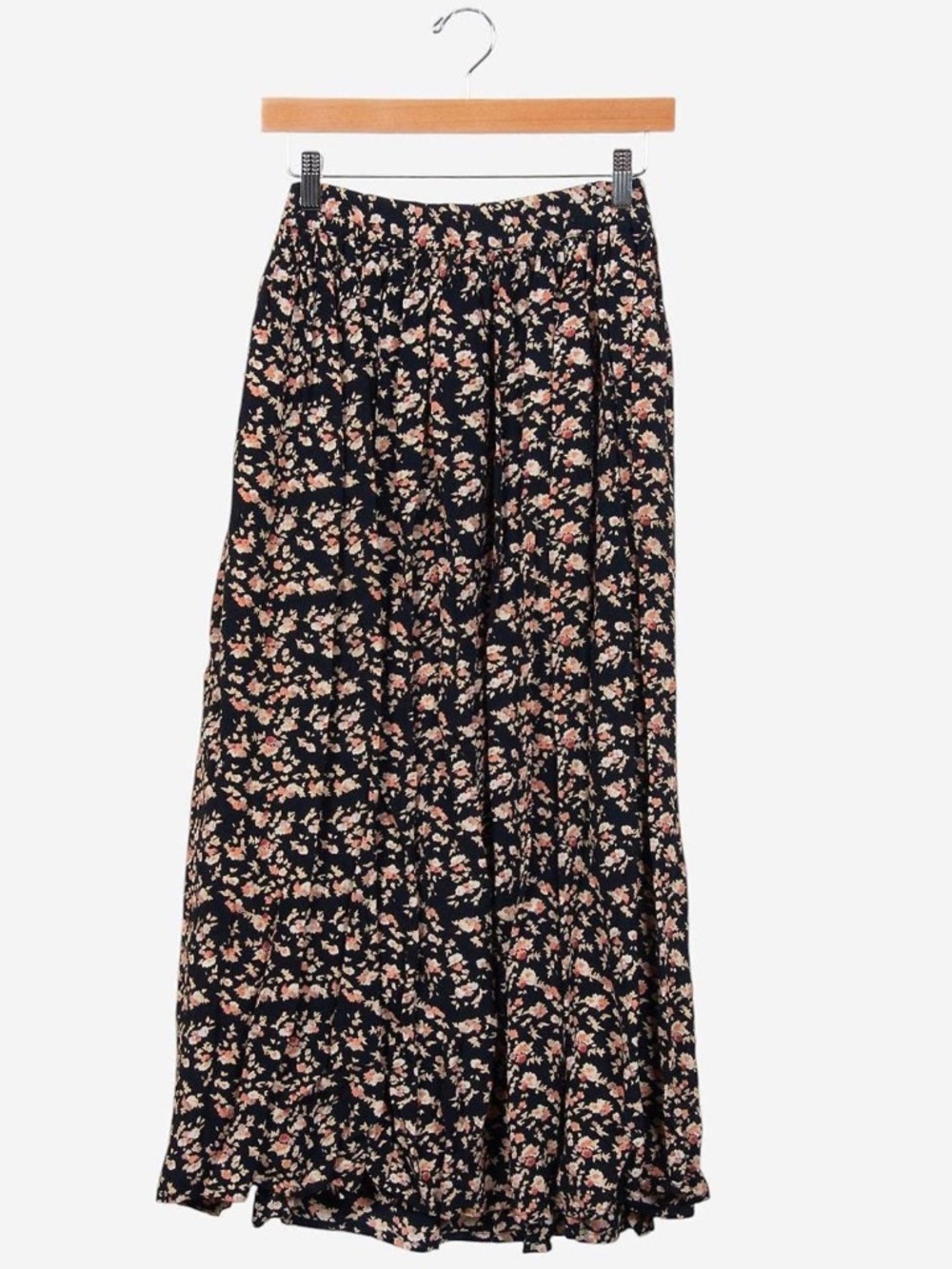 vintage 90s black ditzy floral whimsigoth bohemian gauze broomstick skirt